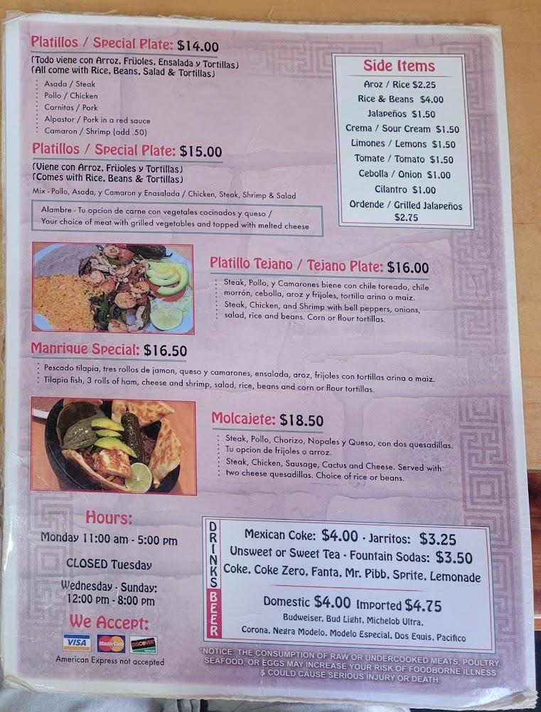 Manrique's Mexican Restaurant Menu image 3